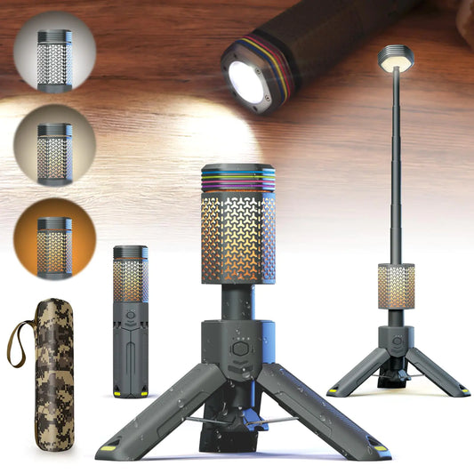 Camping-Lights-RechargeableOutdoor Telescopic-Collapsible-Lanterns with 2 Light Sources Mobile Lighting 10500mAh Battery Flash Light & Road Lamp for Adventure/Hiking/Camping/Live Streaming(Dark Grey)