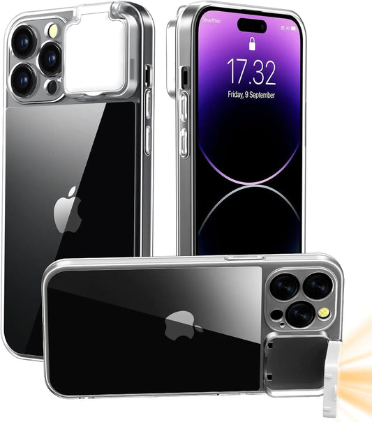 AJDSE Selfie Light for iPhone 16 Pro Max Case Light Up Flash Lighting Selfie Case Rechargeable LED Compatible with Live Stream/Makeup/Video- Selfie Illuminate Clear