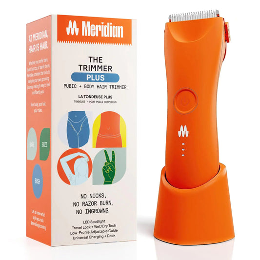 MERIDIAN Trimmer Plus Body Hair Manscaping Trimmer Adjustable Guard USB C Charging Flash Light Travel Lock Charging Dock Bikini Trimmer Mens Body Hair Trimmer - Blaze