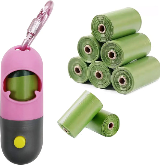 SHAOUMAN Dog Poop Bag Holder Dispenser with LED Flashlight for Leashes Dog Waste Bags Carrier with Flash Light Nighttime Dog Walking Flashlight(1 Holder 135 BagsPink)