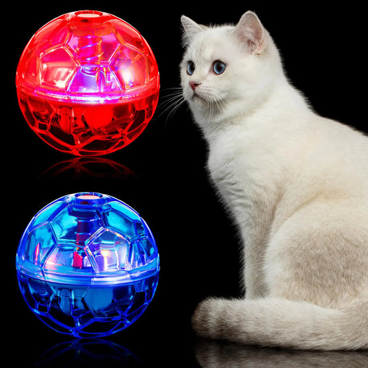 Sratte 2 Pcs Cat Ball Ghost Hunting Light up Cat Balls Toys Motion LED Motion Activated Flash Cat Ball Glowing Lighted Dog Interactive Toys Pet Glowing Ball(Rose Red Light Blue)